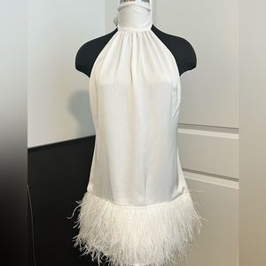 WHITE SILK FEATHER MINI DRESS - RAMY BROOK DANNI - SIZE 2